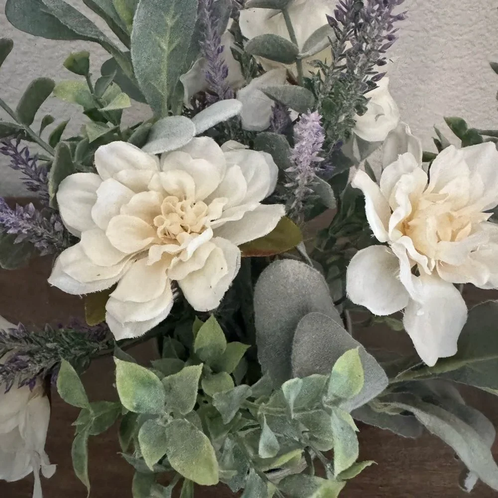 Gray Ceramic Farmhouse Lavender Greenery Planter Floral Arrangement